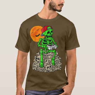 Halloween Skeleton Gamer Boys Kids Teens Gaming  T-Shirt