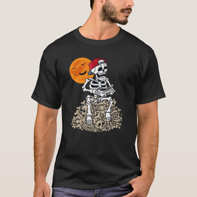 Halloween Skeleton Gamer Boys Kids Teens Gaming T-Shirt (Vorderseite)