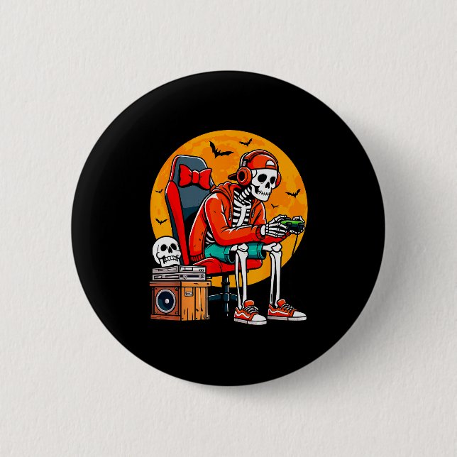 Halloween Skeleton Gamer Funny Video Gaming Hallow Button (Vorderseite)