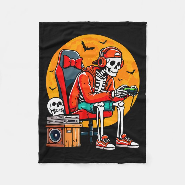 Halloween Skeleton Gamer Funny Video Gaming Hallow Fleecedecke (Vorderseite)