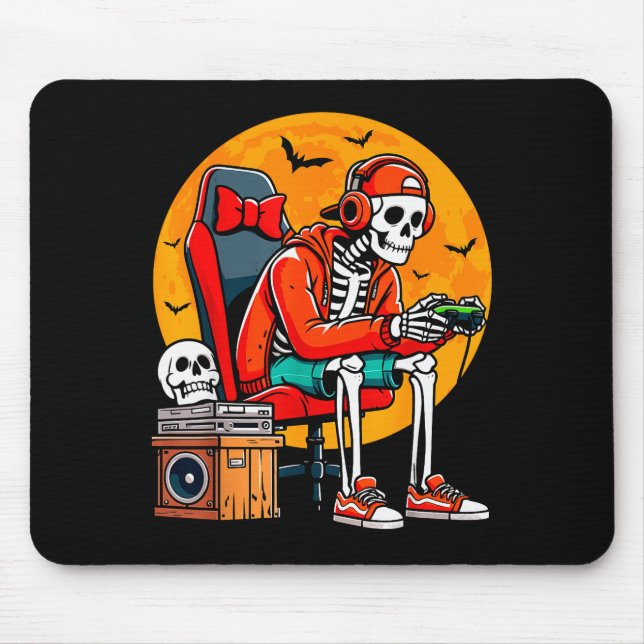 Halloween Skeleton Gamer Funny Video Gaming Hallow Mousepad (Vorne)