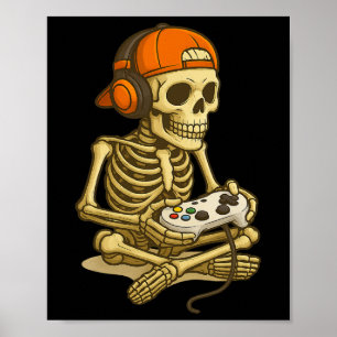 Halloween Skeleton Gamer Gamer Boys Men Kid Poster