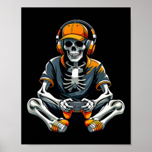 Halloween Skeleton Gamer Gamer Boys Men Kid Poster
