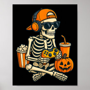 Halloween Skeleton Gamer Gamer Boys Men Kid Poster