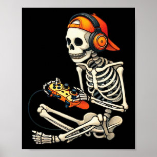 Halloween Skeleton Gamer Gamer Boys Men Kid Poster