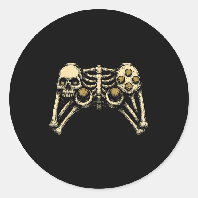 Halloween Skeleton Gamer Gaming Controller Costume Runder Aufkleber (Vorderseite)