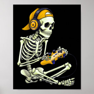 Halloween Skeleton Gamer T-Shirt für Jungs Männer  Poster