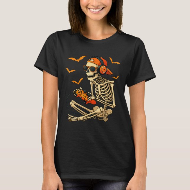 Halloween Skeleton Gamer Video Gaming Boys Männer T-Shirt (Vorderseite)