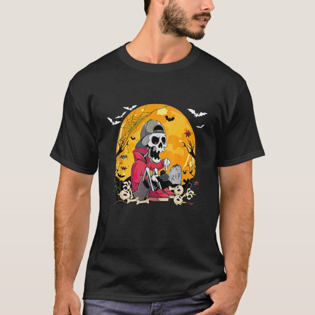 Halloween skeleton gamer video gaming boys men kid T-Shirt (Vorderseite)