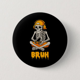 Halloween Skeleton Gamer Video Gaming Funny Skelet Button