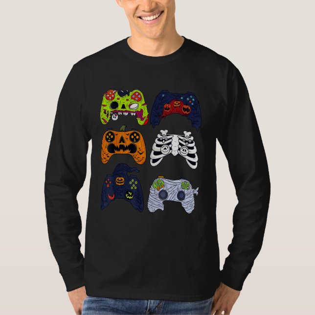 Halloween Skeleton Gaming Controller Zombie Mummy T-Shirt (Vorderseite)