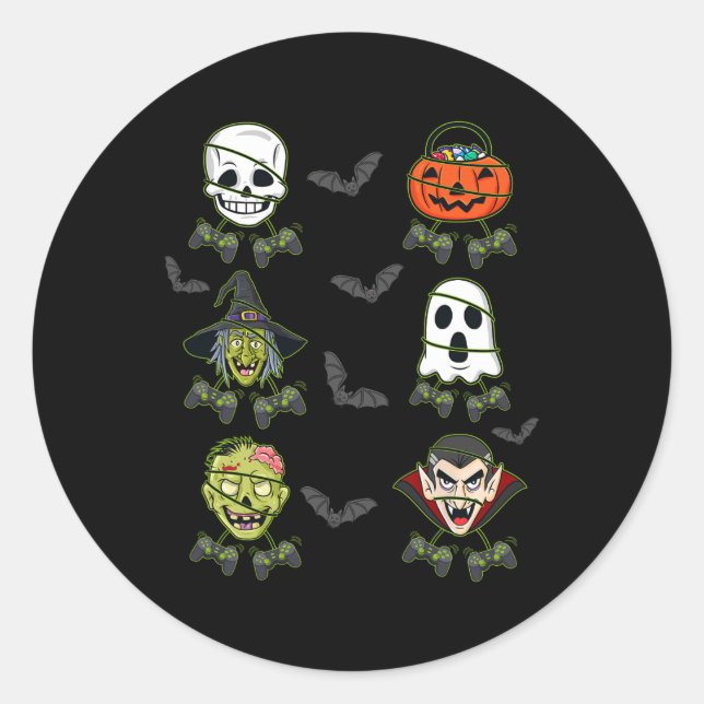 Halloween Skeleton Gaming Witch Vampire Zombie Boy Runder Aufkleber (Vorderseite)