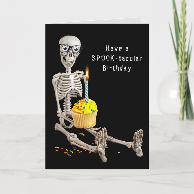 Halloween Skeleton Geburtstag Karte (Vorderseite)