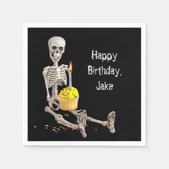 Halloween Skeleton Geburtstag mit Namen Serviette (Vorderseite)
