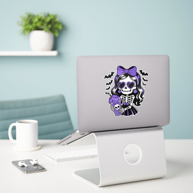 Halloween Skeleton Girl Sticker (Laptop auf Schreibtisch)