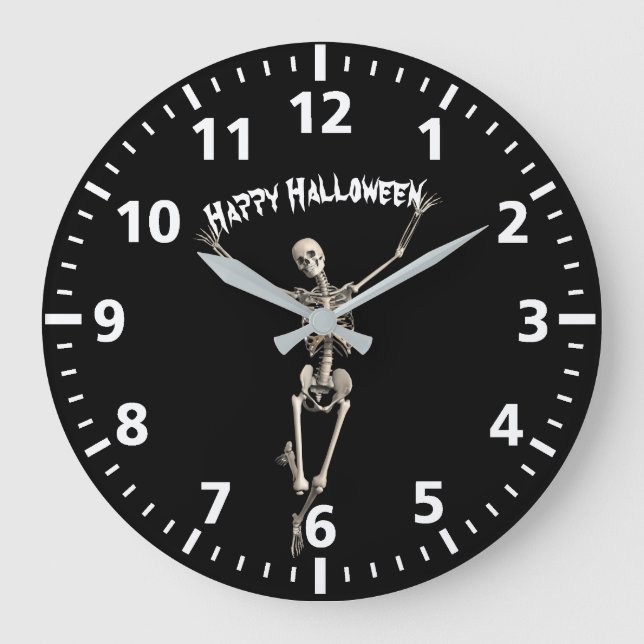 Halloween Skeleton Große Wanduhr (Vorderseite)