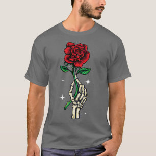 Halloween Skeleton Hand hält eine Rote Rose T-Shirt