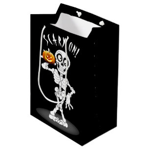 Halloween Skeleton Holding a Jack-o-lantern Mittlere Geschenktüte