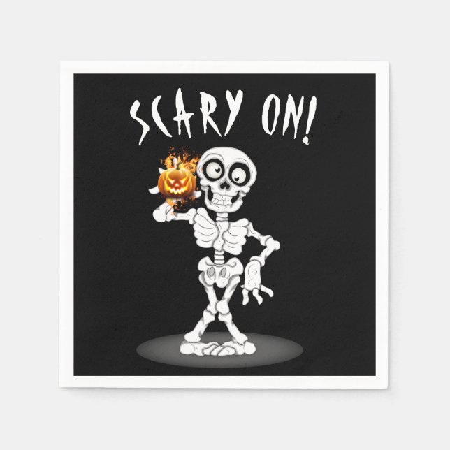 Halloween Skeleton Holding a Jack-o-lantern Serviette (Vorderseite)