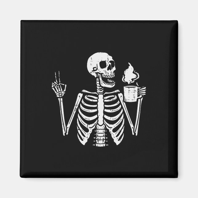 Halloween Skeleton Kaffee Peace Funny Costume Männ Magnet (Vorne)