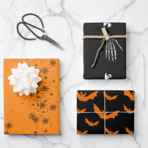 Halloween Skeleton Knochen Bats & Spider Webs Oran Geschenkpapier Set