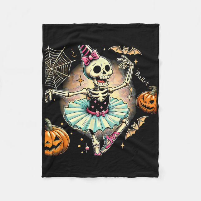Halloween Skeleton Llet Dancing Llerina Fleecedecke (Vorderseite)