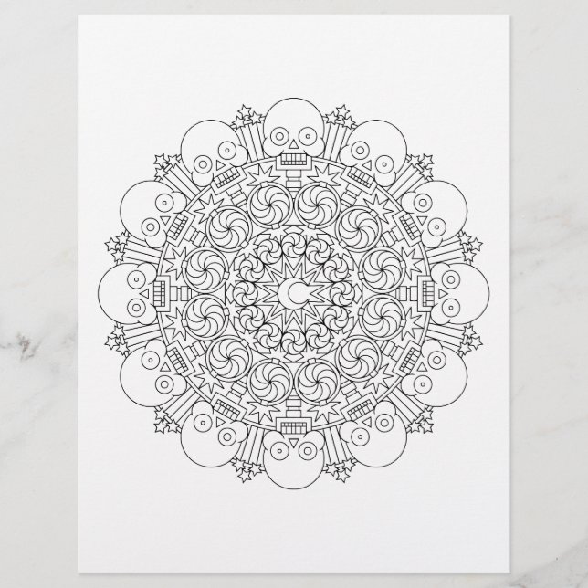 Halloween Skeleton Mandala Coloring Bundle Flyer (Vorne)