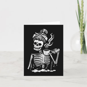 Halloween Skeleton Messy Bun Coffee Funny Costume Karte