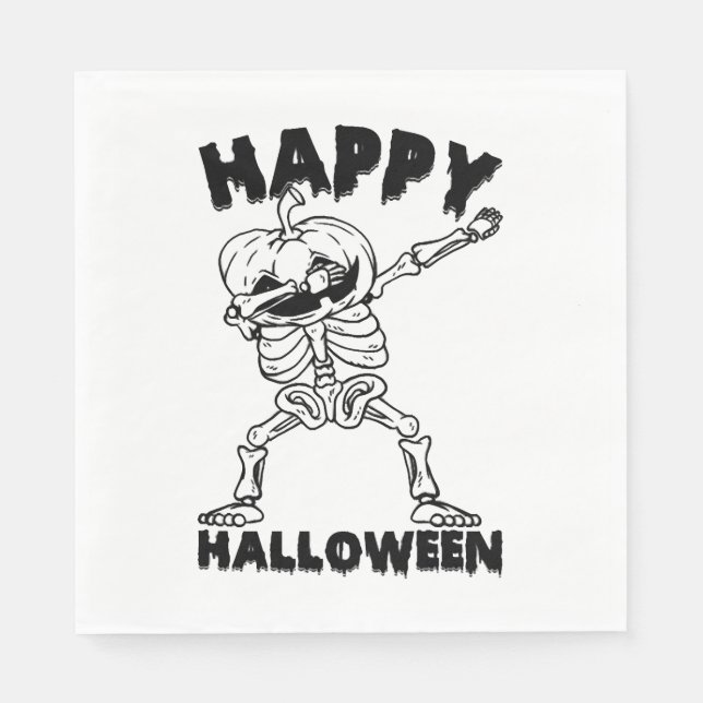 Halloween Skeleton mit Pumpkin - Happy Halloween Serviette (Vorderseite)