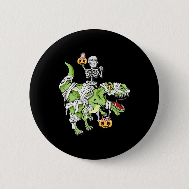 Halloween Skeleton Mummy Dinosaur T rex Fun Hallow Button (Vorderseite)