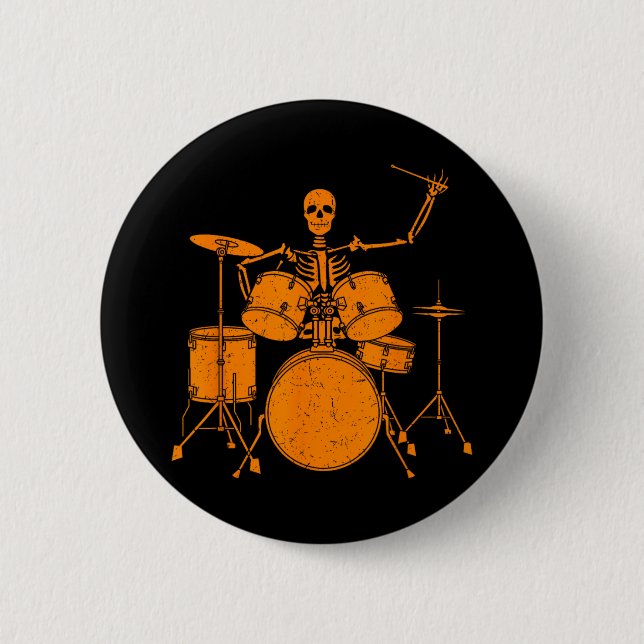 Halloween Skeleton Playing Drum Niedlich Funny Dru Button (Vorderseite)