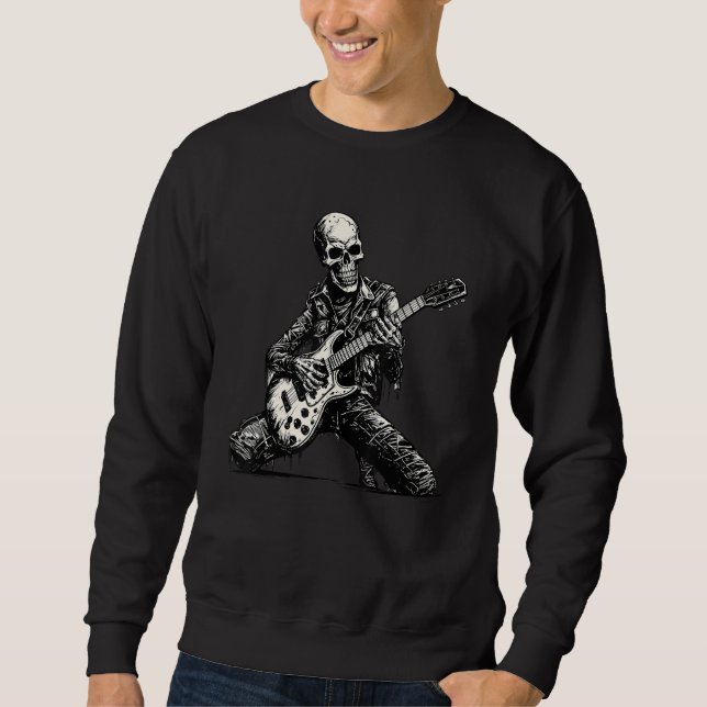 Halloween Skeleton Playing Electric Gitarre Rock S Sweatshirt (Vorderseite)