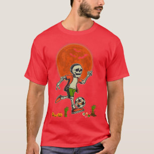 Halloween Skeleton Playing Soccer Beängstigende Pu T-Shirt