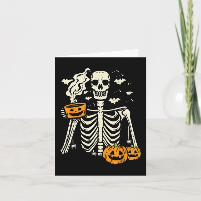Halloween Skeleton Pumpkin Fall Kaffee Kostüm Karte (Vorderseite)