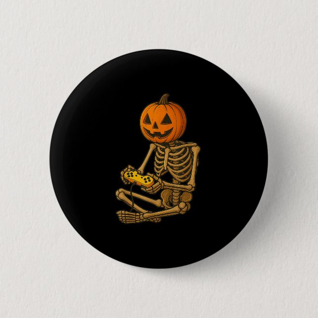 Halloween Skeleton Pumpkin Gamer Video Gaming Men  Button (Vorderseite)