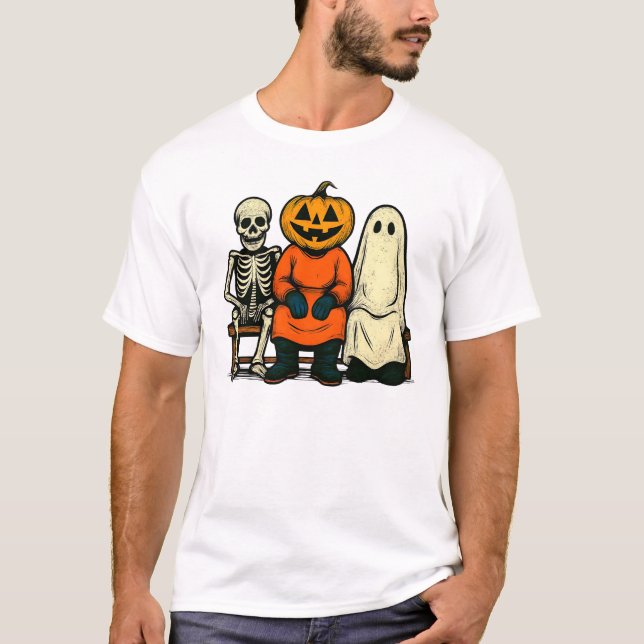 Halloween Skeleton Pumpkin Ghost T-Shirt (Vorderseite)