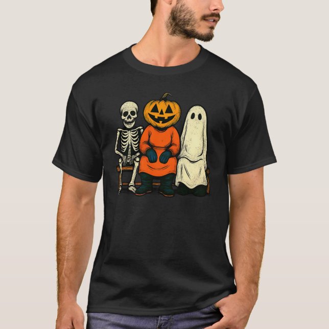 Halloween Skeleton Pumpkin Ghost T-Shirt (Vorderseite)