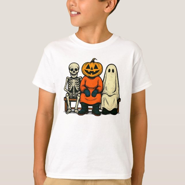 Halloween Skeleton Pumpkin Ghost T-Shirt (Vorderseite)