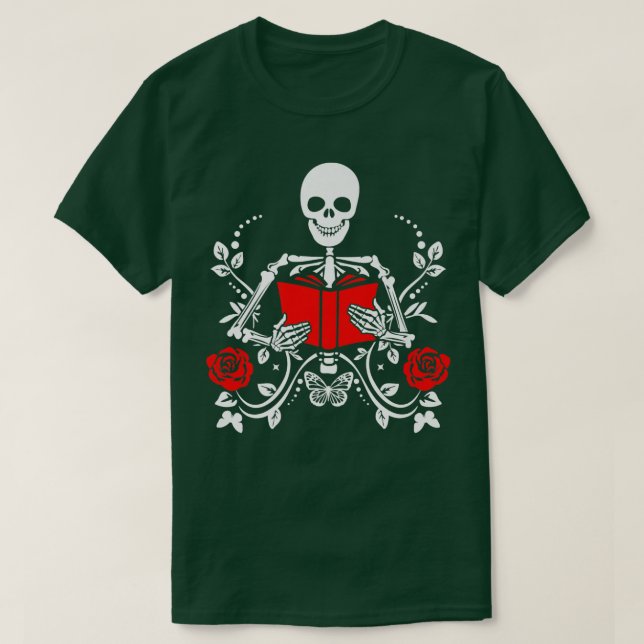 Halloween Skeleton Reading Book Bookworm Reader Fu T-Shirt (Design vorne)