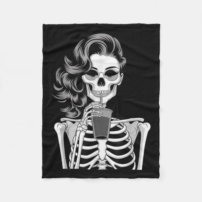 Halloween Skeleton Retro Style Drink Beverage Quir Fleecedecke (Vorderseite)