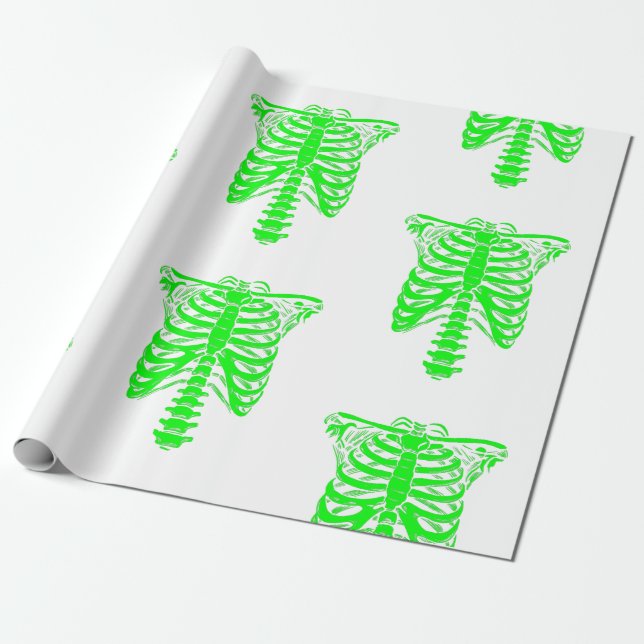 Halloween Skeleton Rib Käfigsäure grün Geschenkpapier (Ungerollt)