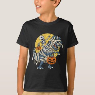 Halloween Skeleton Riding Mummy Dinosaur T Rex Pum T-Shirt