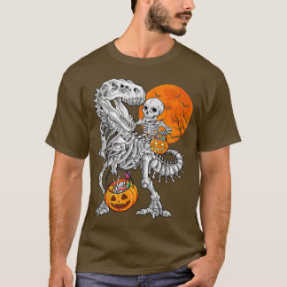 Halloween Skeleton Riding Mummy Dinosaur T rex Pum T-Shirt