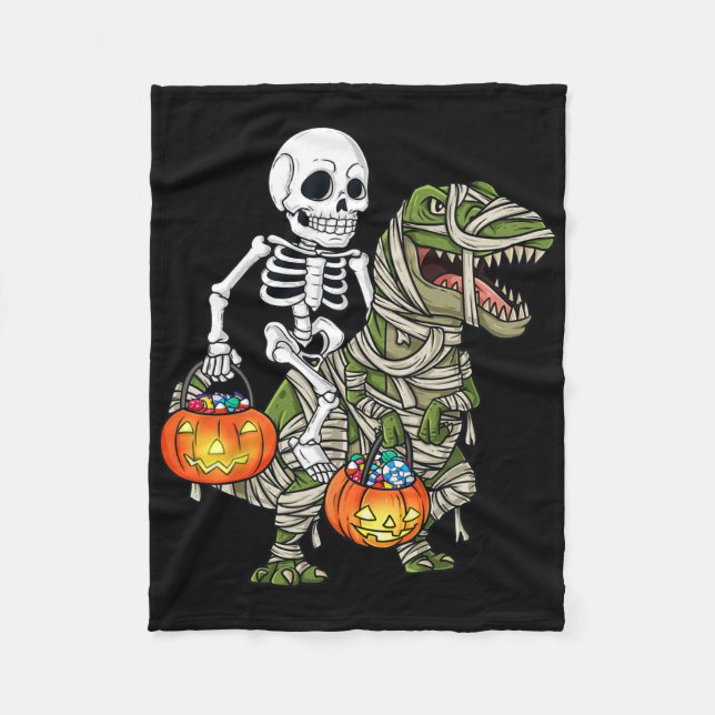 Halloween Skeleton Riding Mummy Dinosaur T Rex Spa Fleecedecke (Vorderseite)