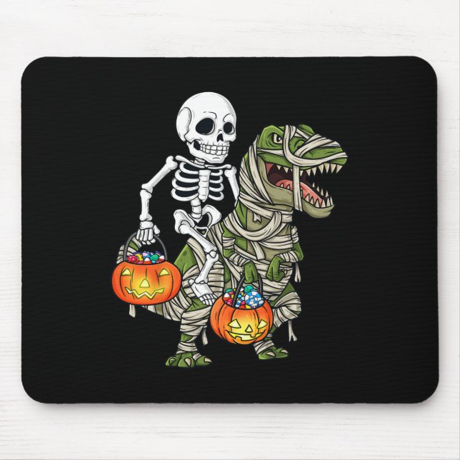 Halloween Skeleton Riding Mummy Dinosaur T Rex Spa Mousepad (Vorne)