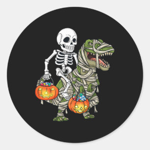 Halloween Skeleton Riding Mummy Dinosaur T Rex Spa Runder Aufkleber