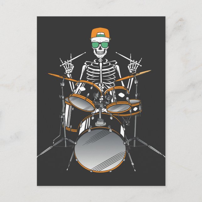 Halloween Skeleton Rock Hand Playing Drums Postkarte (Vorderseite)