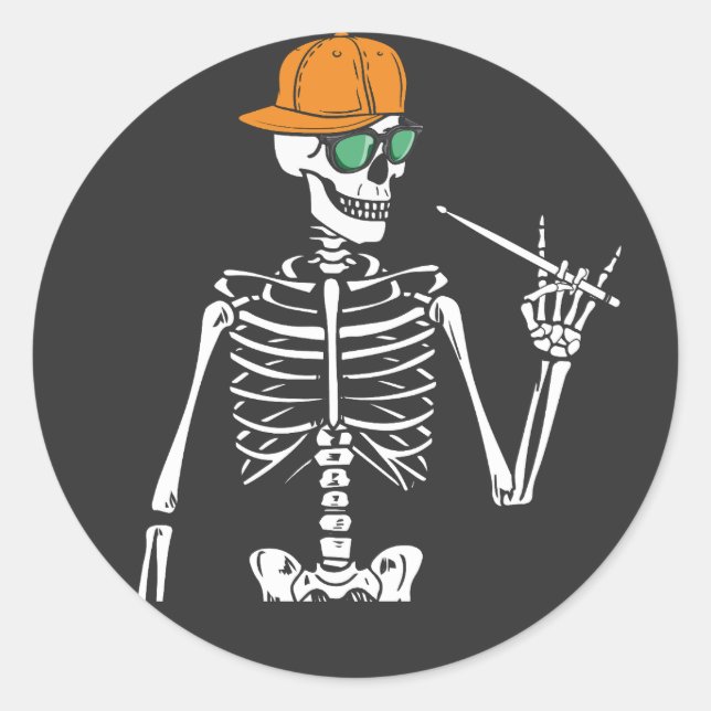 Halloween Skeleton Rock Hand Playing Drums Runder Aufkleber (Vorderseite)