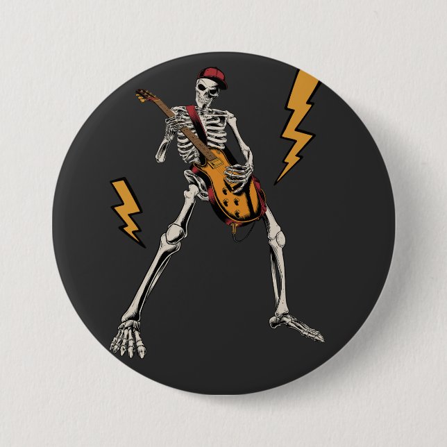 Halloween Skeleton Rock Hand Playing Gitarre Runde Button (Vorderseite)