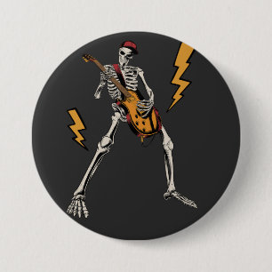 Halloween Skeleton Rock Hand Playing Gitarre Runde Button